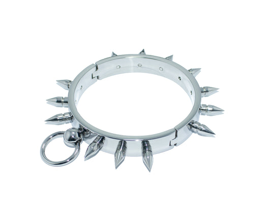 Premium Stainless Steel Spiked Collar with O-Ring for BDSM & Fashion