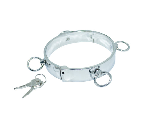 Premium Lockable Stainless Steel Collar with 4 Sturdy Rings for BDSM Play and Fashion