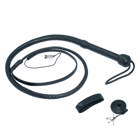 Premium Bull Whip - Genuine Kangaroo Leather, Black, Long and Durable