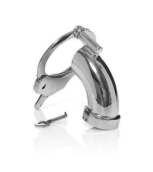 Chastity Cage with Open Cuff – Secure Steel Cock Cage with Hinged Ring