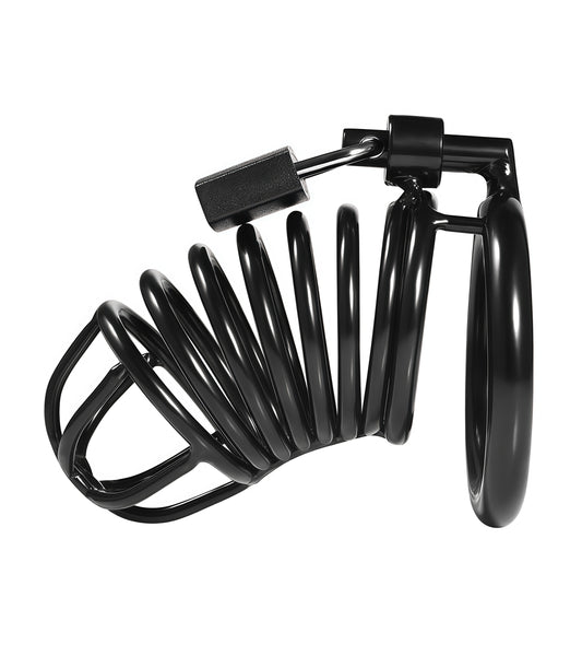 Black Spiral Chastity Cage – Premium Stainless Steel Cock Cage for Total Denial