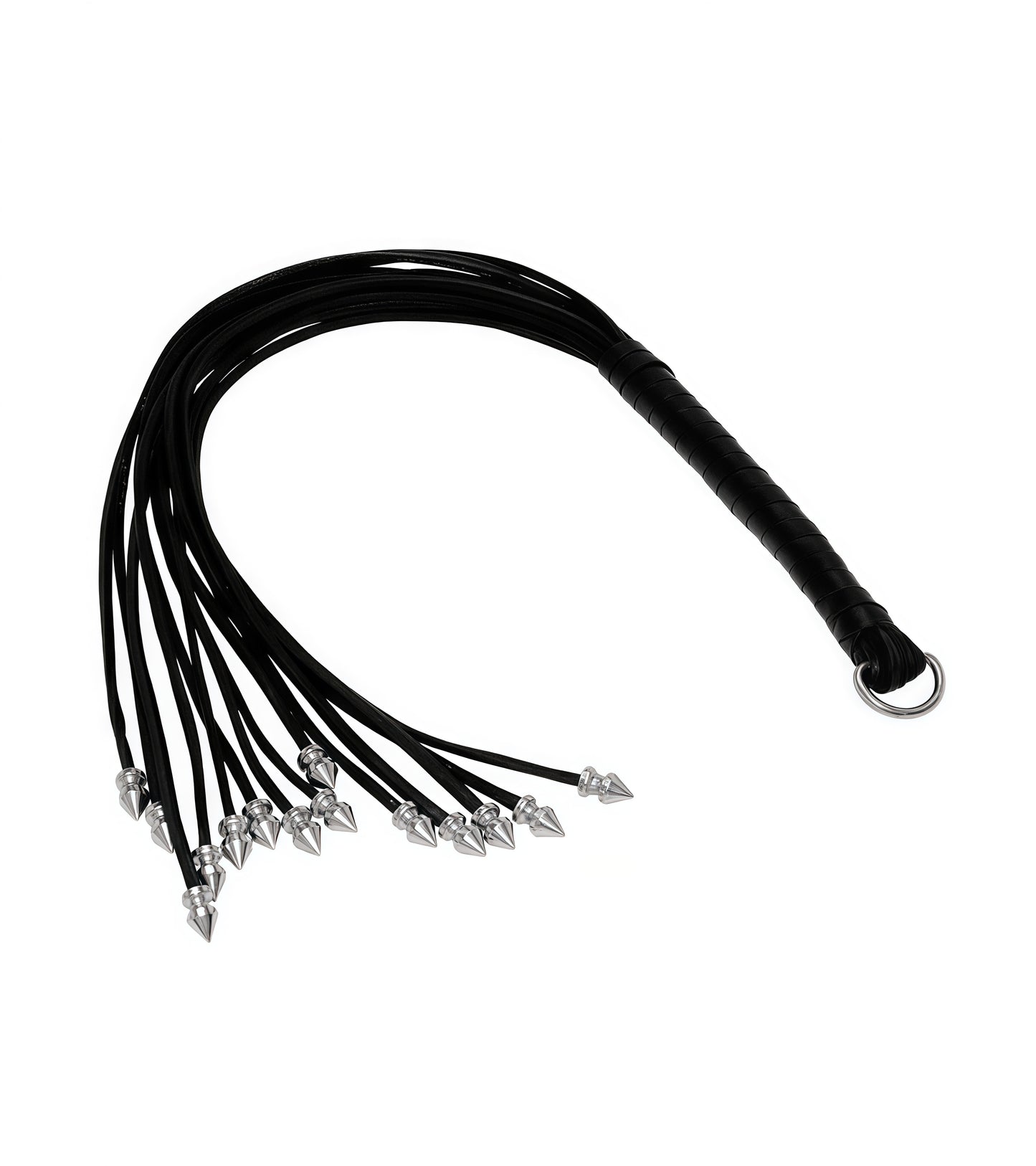 Black Leather Flogger with Spiked Ends – Advanced Impact Toy for Intense BDSM Play