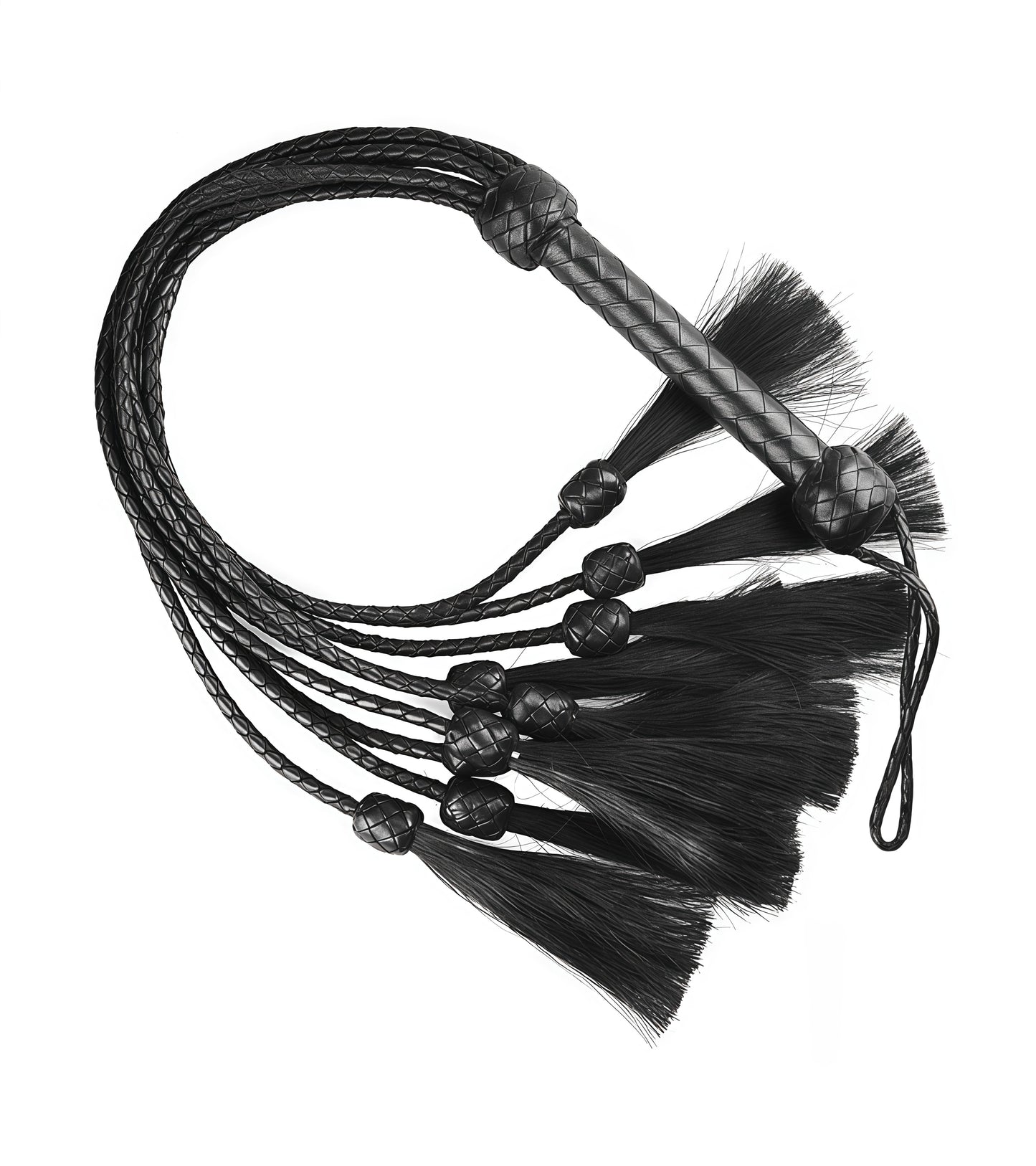 Black Leather Flogger with Knotted Tails – Heavy Impact BDSM Whip