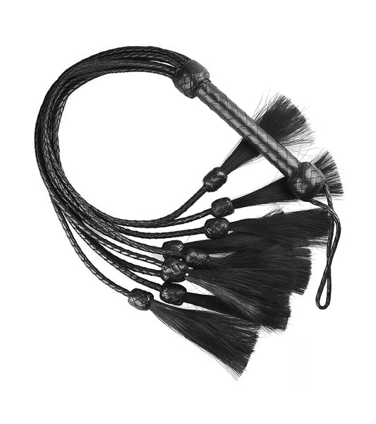 Black Leather Flogger with Knotted Tails – Heavy Impact BDSM Whip
