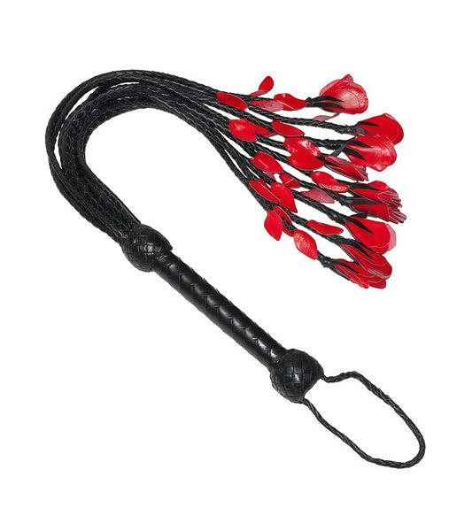 Rose Leather Flogger – All Black with Red Petal Detailing