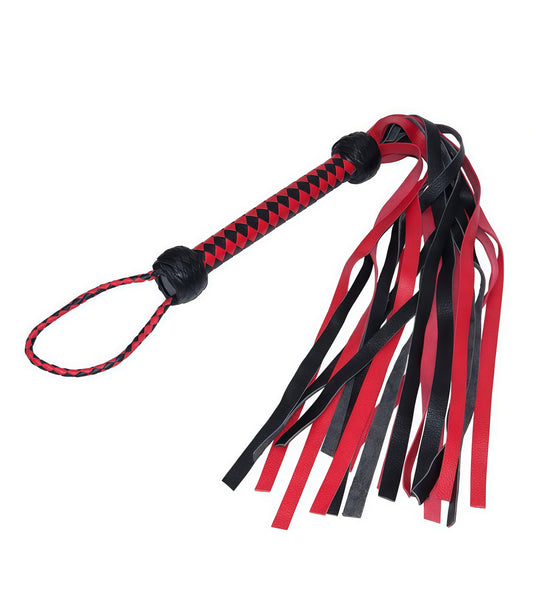Red and Black Leather Flogger – Dual-Tone Impact Whip for BDSM Play