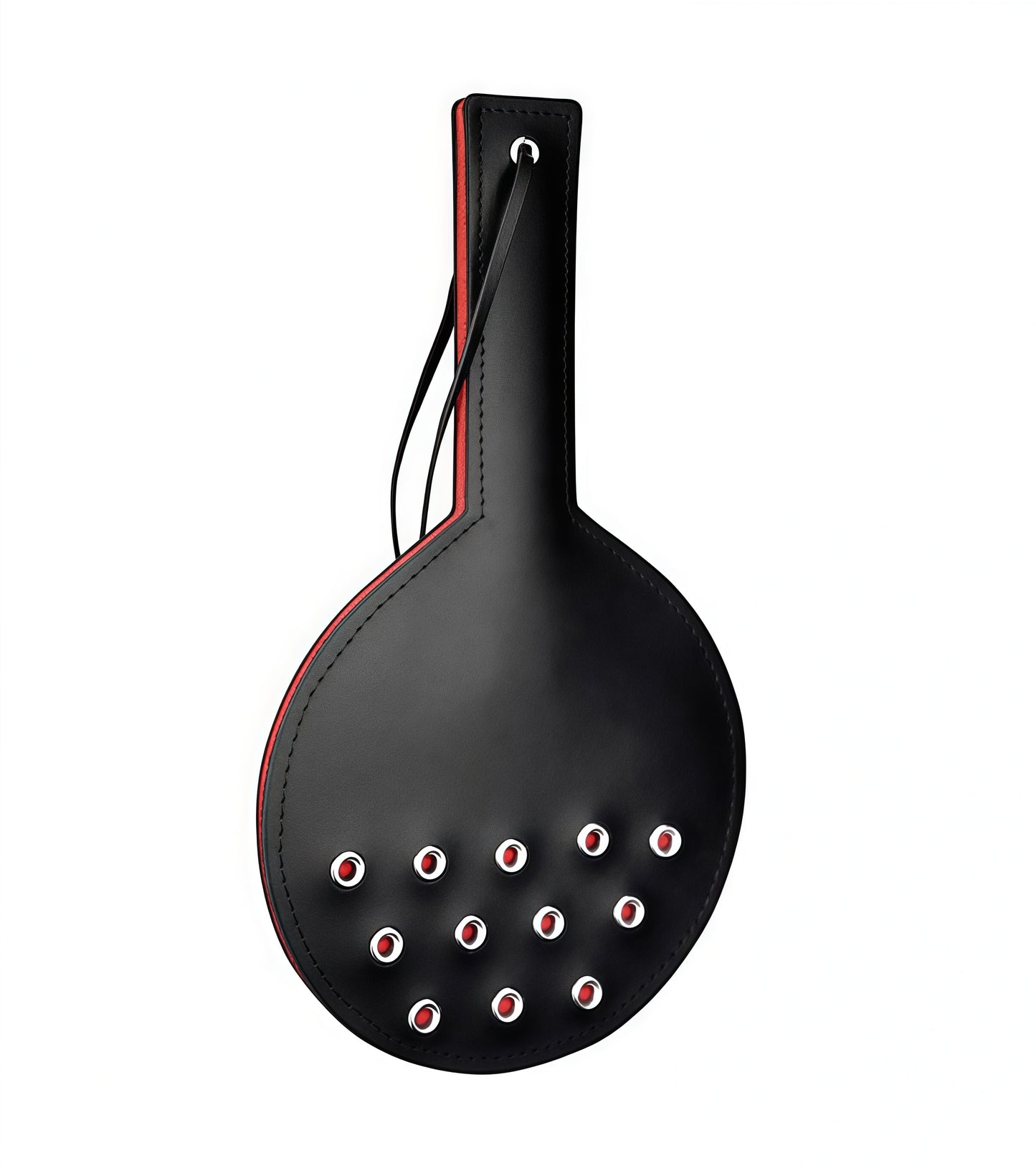 Studded Round Leather Paddle – Red & Black