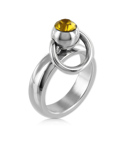 Gemstone O-Ring – Luxury Stainless Steel Bondage Ring with Embedded Jewel